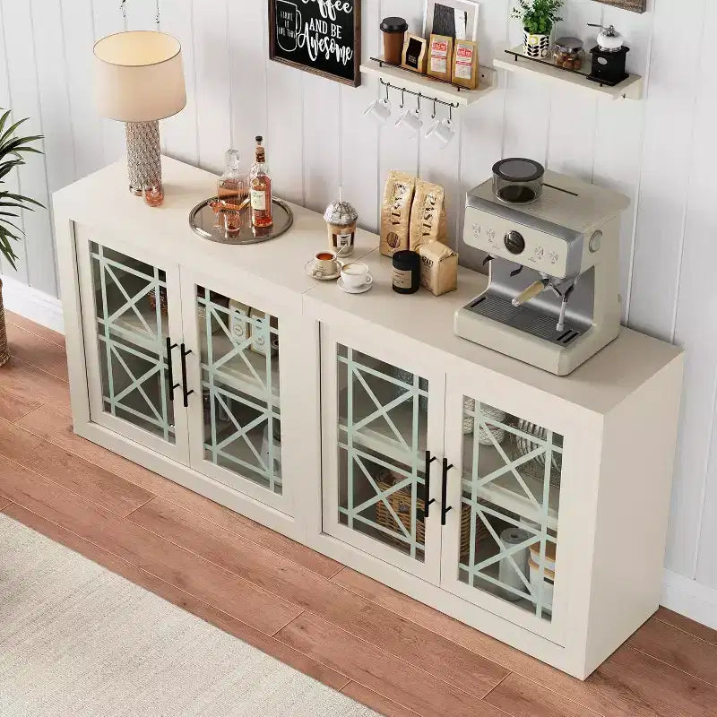 Buffet de 180 cm avec 4 portes, style moderne du milieu du siècle - Naturel