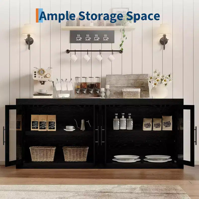 Buffet de 180 cm avec 4 portes, style moderne du milieu du siècle - Naturel