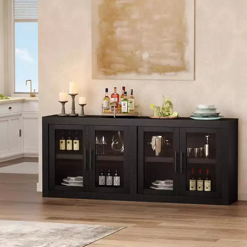 Buffet de 180 cm avec 4 portes, style moderne du milieu du siècle - Naturel