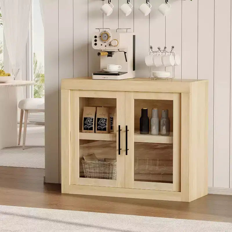 Buffet de 180 cm avec 4 portes, style moderne du milieu du siècle - Naturel