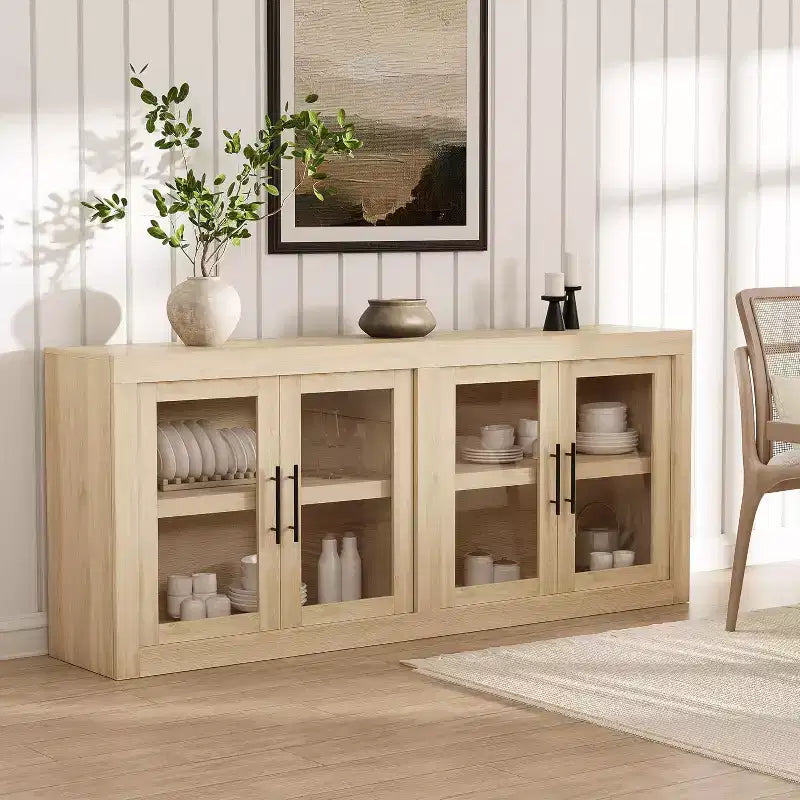 Buffet de 180 cm avec 4 portes, style moderne du milieu du siècle - Naturel