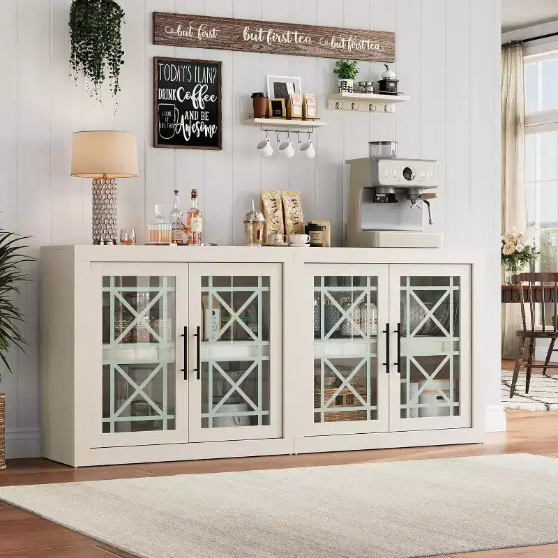 Buffet de 180 cm avec 4 portes, style moderne du milieu du siècle - Naturel
