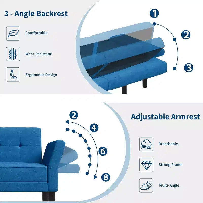Canapé-lit futon 89, canapé-lit convertible avec dossier et accoudoirs réglables, canapé-lit futon moderne