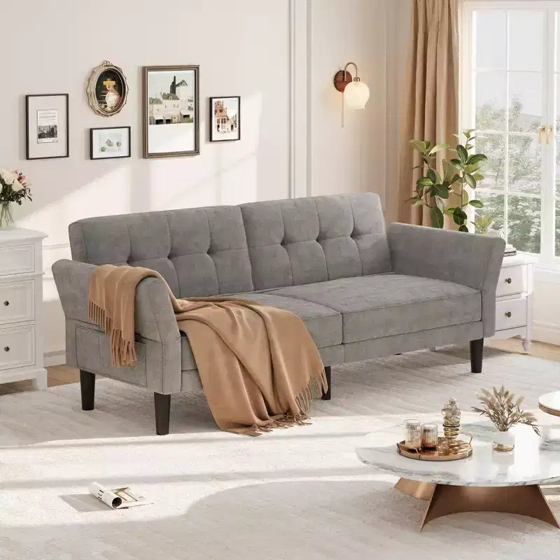 Canapé-lit futon 89, canapé-lit convertible avec dossier et accoudoirs réglables, canapé-lit futon moderne