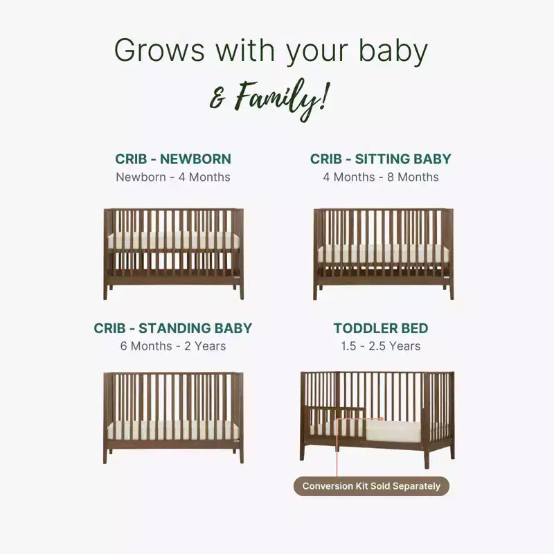 Lit bébé convertible 3-en-1, Fabriqué en Italie, Hêtre massif - Certifié GREENGUARD Gold