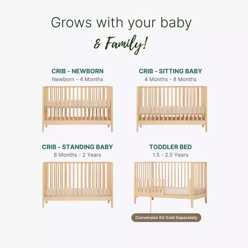 Lit bébé convertible 3-en-1, Fabriqué en Italie, Hêtre massif - Certifié GREENGUARD Gold