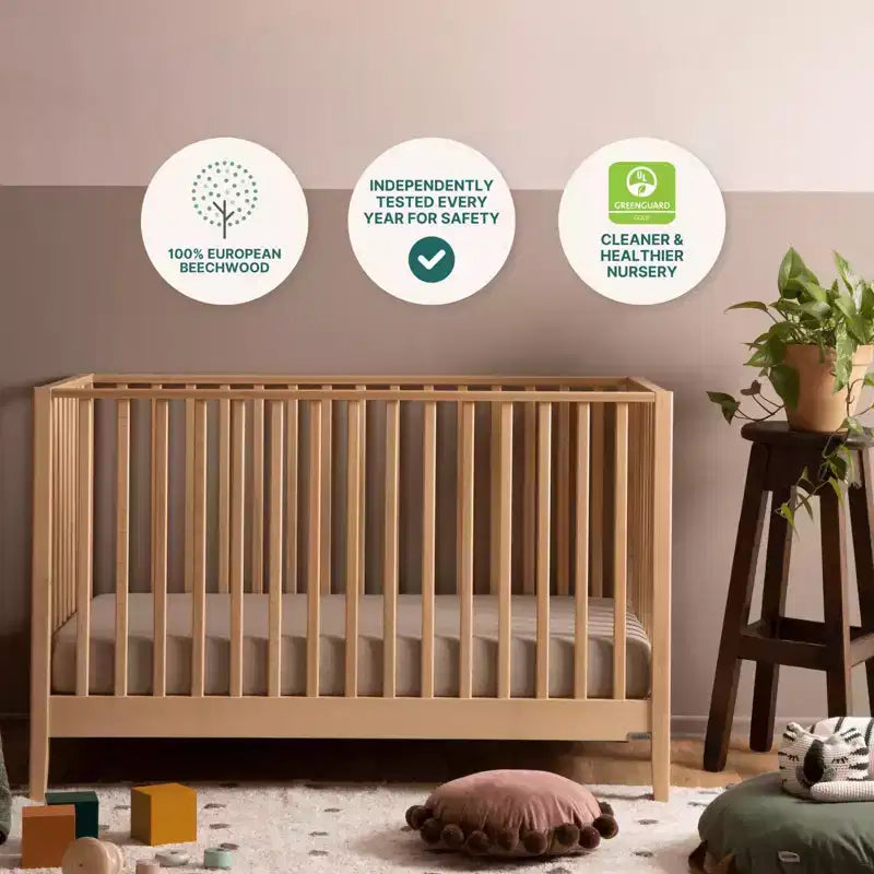 Lit bébé convertible 3-en-1, Fabriqué en Italie, Hêtre massif - Certifié GREENGUARD Gold