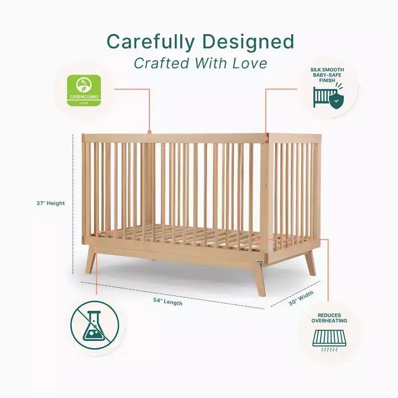 Lit de bébé convertible 3-en-1, en hêtre massif européen, fabriqué en Italie - GREENGUARD Gold