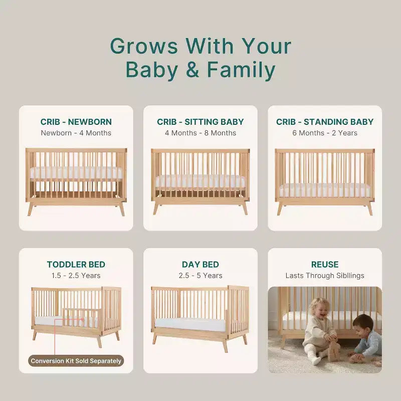 Lit de bébé convertible 3-en-1, en hêtre massif européen, fabriqué en Italie - GREENGUARD Gold