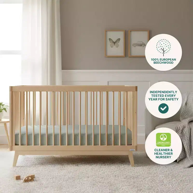 Lit de bébé convertible 3-en-1, en hêtre massif européen, fabriqué en Italie - GREENGUARD Gold