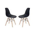 Lot de 2 chaises de salle à manger en plastique avec pieds en bois - Noir, style moderne, capacité de 150 kg