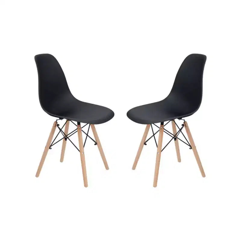 Lot de 2 chaises de salle à manger en plastique avec pieds en bois - Noir, style moderne, capacité de 150 kg