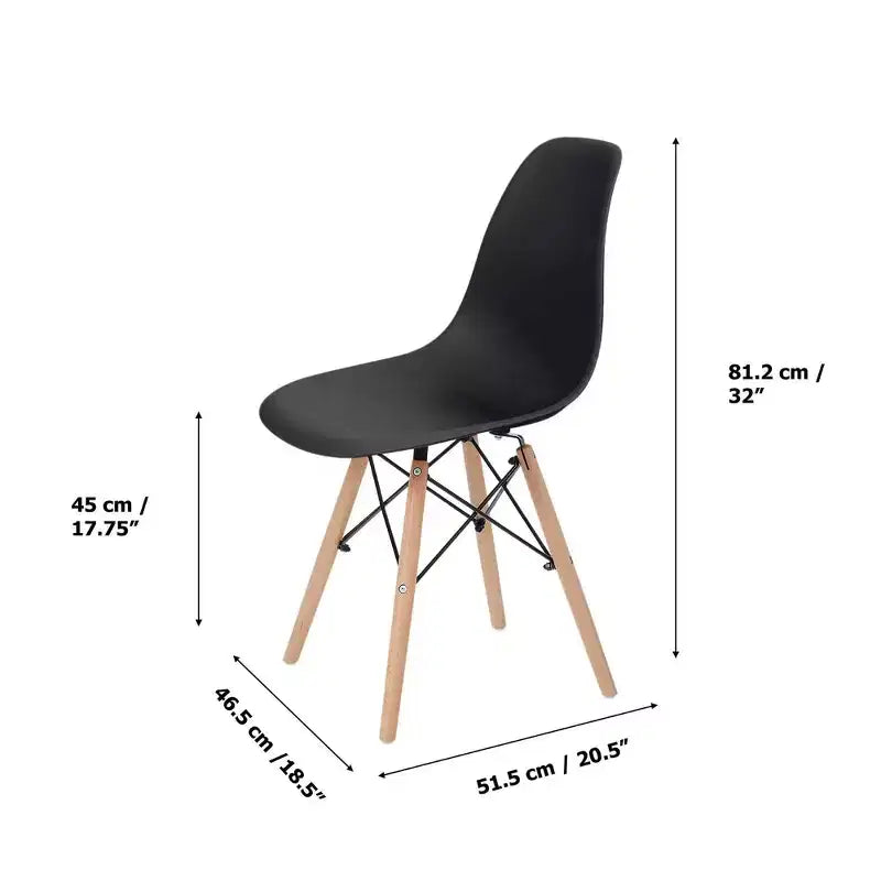 Lot de 2 chaises de salle à manger en plastique avec pieds en bois - Noir, style moderne, capacité de 150 kg