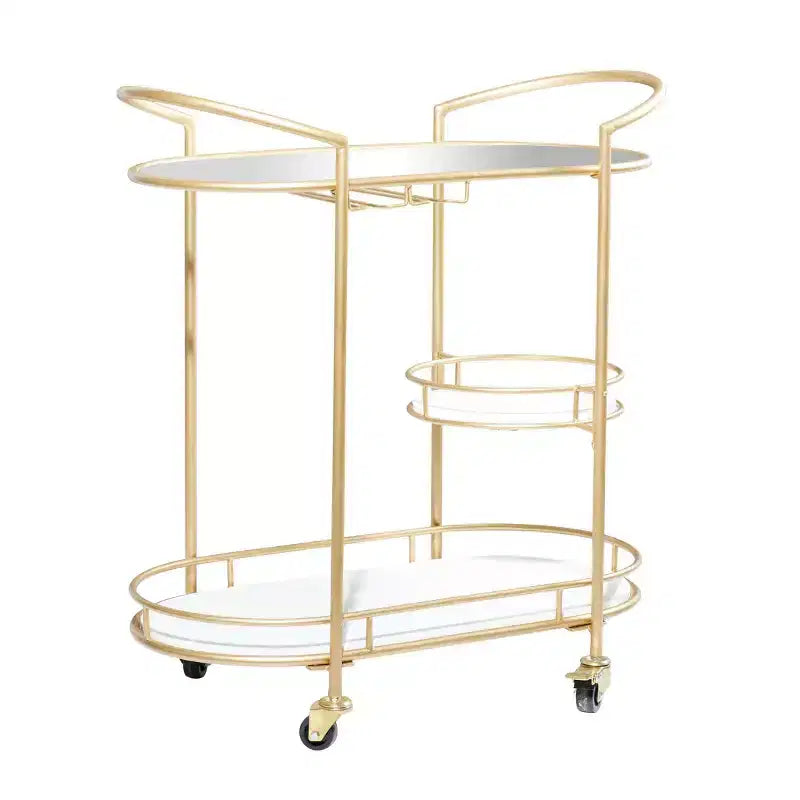 Chariot de bar contemporain en fer doré - Élégant rangement roulant à 3 niveaux, usage intérieur