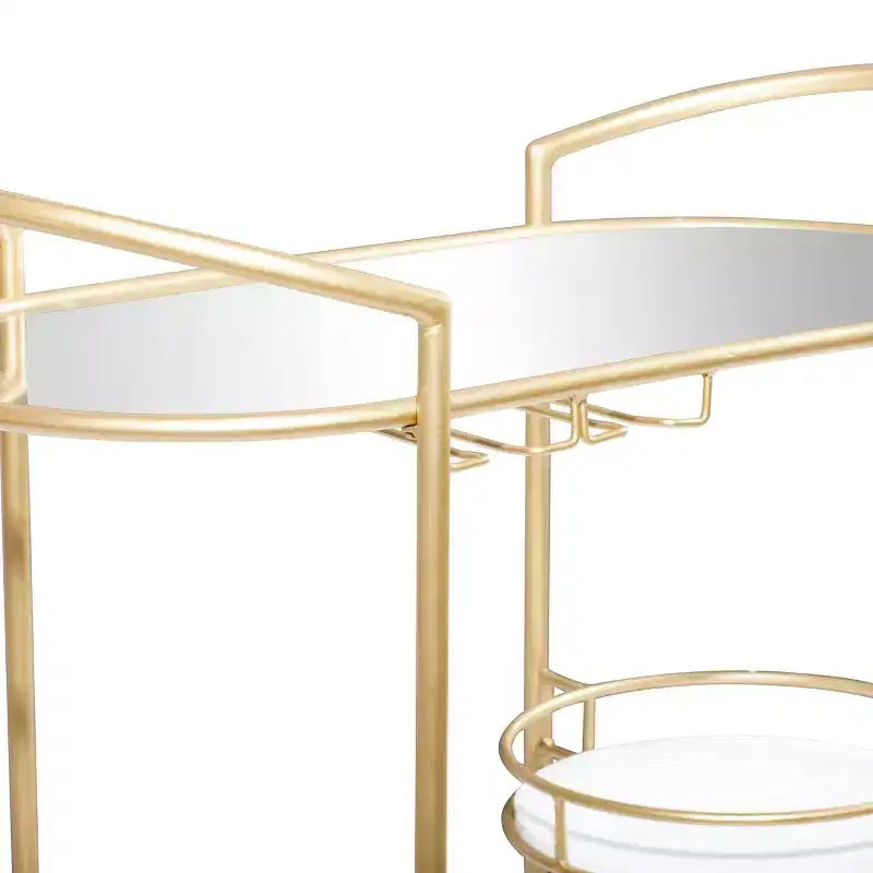 Chariot de bar contemporain en fer doré - Élégant rangement roulant à 3 niveaux, usage intérieur