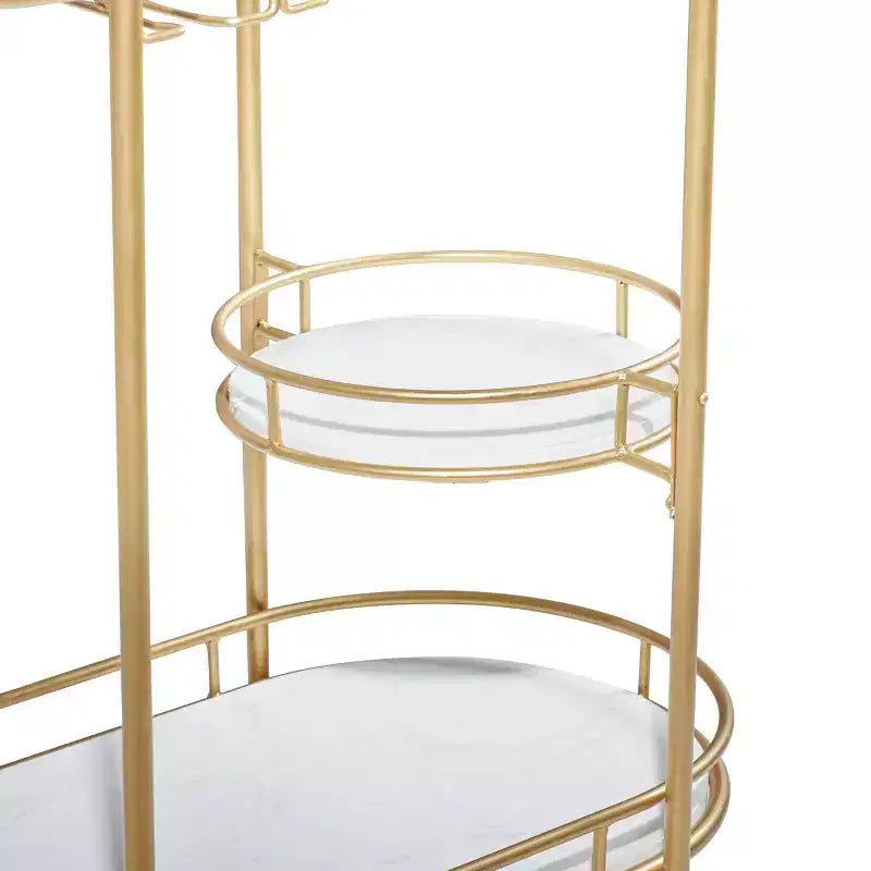 Chariot de bar contemporain en fer doré - Élégant rangement roulant à 3 niveaux, usage intérieur