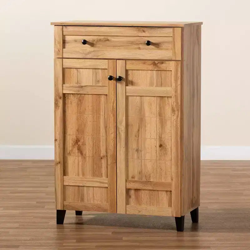 Meuble de rangement pour chaussures en bois avec 1 tiroir et 5 étagères - Chêne brun, Organiseur d'entrée