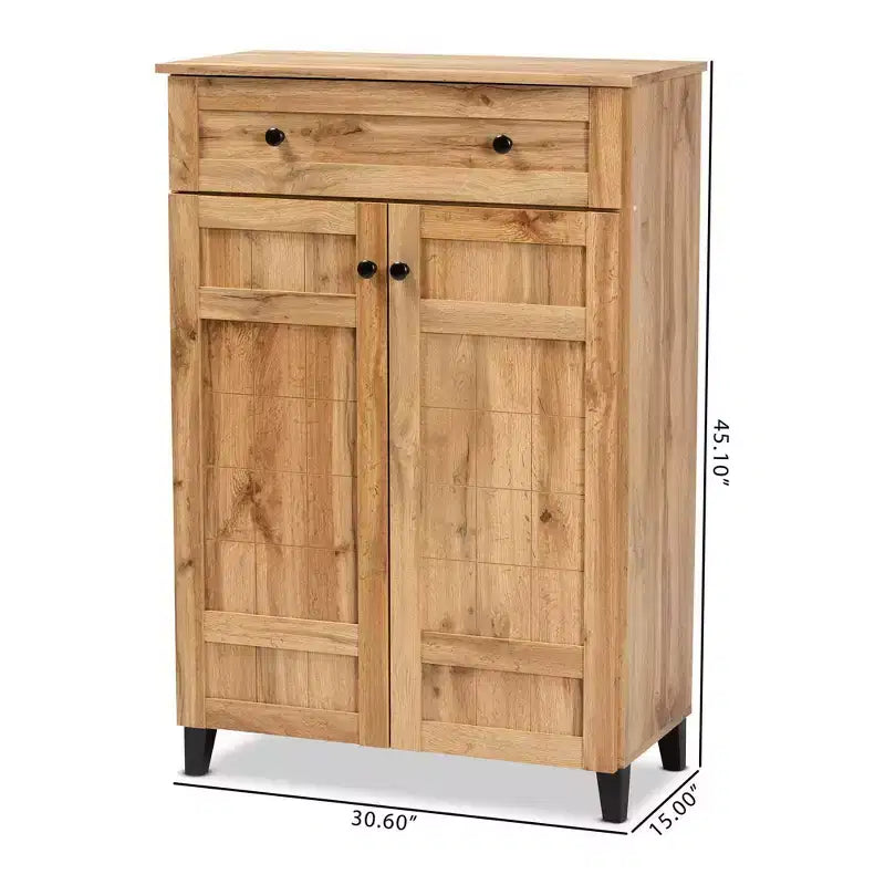 Meuble de rangement pour chaussures en bois avec 1 tiroir et 5 étagères - Chêne brun, Organiseur d'entrée