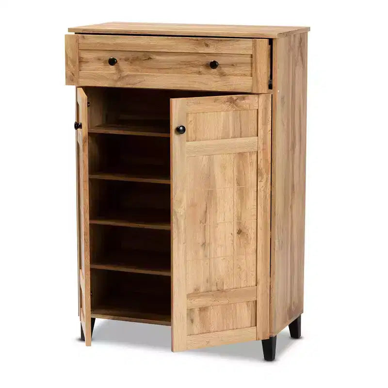 Meuble de rangement pour chaussures en bois avec 1 tiroir et 5 étagères - Chêne brun, Organiseur d'entrée