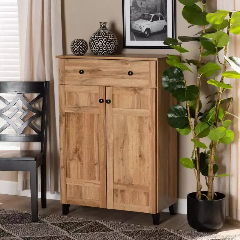 Meuble de rangement pour chaussures en bois avec 1 tiroir et 5 étagères - Chêne brun, Organiseur d'entrée