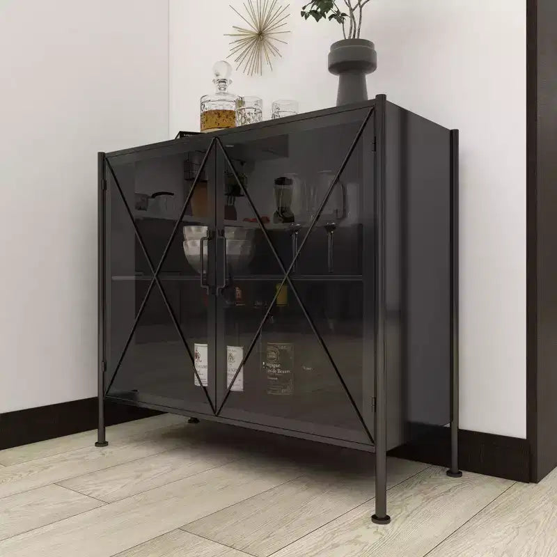 Meuble Industriel Métal Noir – Cadre en Fer, Design Ajoué, Aucun Assemblage Requis