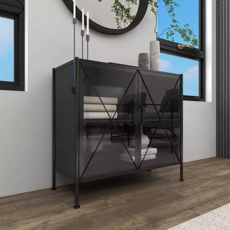Meuble Industriel Métal Noir – Cadre en Fer, Design Ajoué, Aucun Assemblage Requis