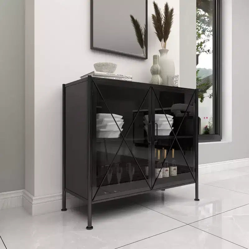 Meuble Industriel Métal Noir – Cadre en Fer, Design Ajoué, Aucun Assemblage Requis