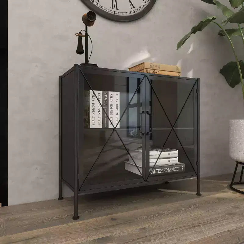 Meuble Industriel Métal Noir – Cadre en Fer, Design Ajoué, Aucun Assemblage Requis