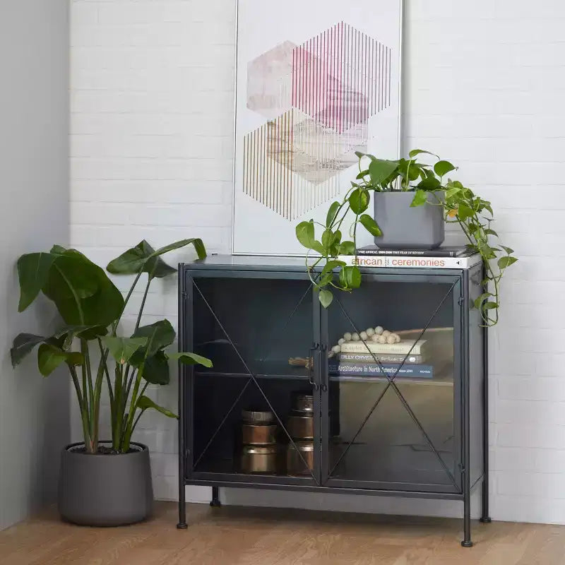 Meuble Industriel Métal Noir – Cadre en Fer, Design Ajoué, Aucun Assemblage Requis