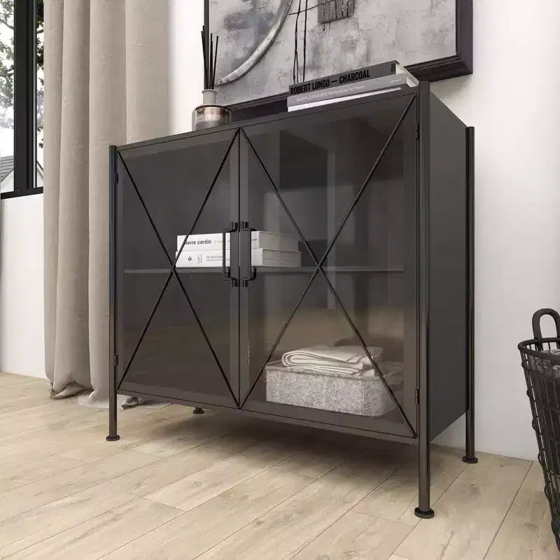 Meuble Industriel Métal Noir – Cadre en Fer, Design Ajoué, Aucun Assemblage Requis