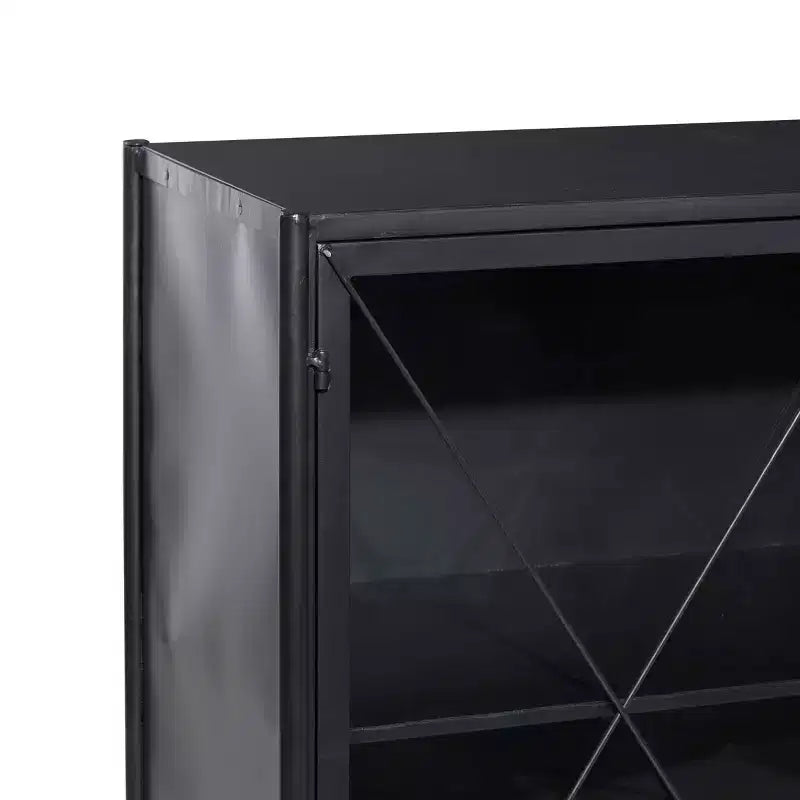 Meuble Industriel Métal Noir – Cadre en Fer, Design Ajoué, Aucun Assemblage Requis
