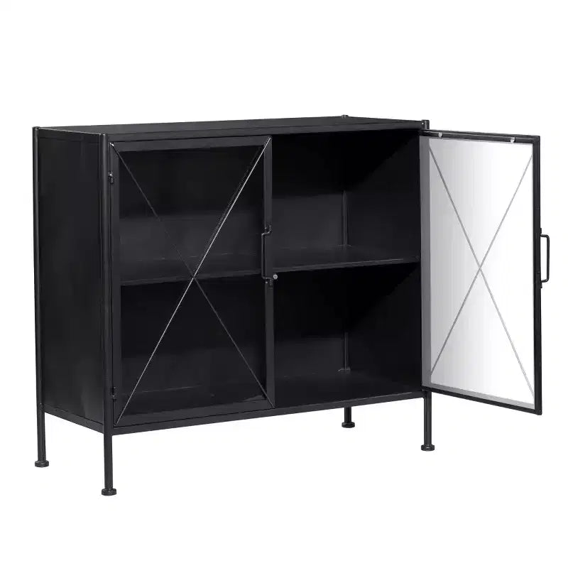Meuble Industriel Métal Noir – Cadre en Fer, Design Ajoué, Aucun Assemblage Requis