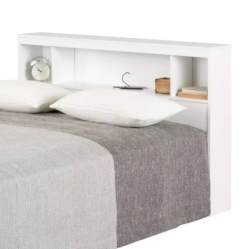 Tête de lit bibliothèque complète - Blanc pur, panneau de particules laminé