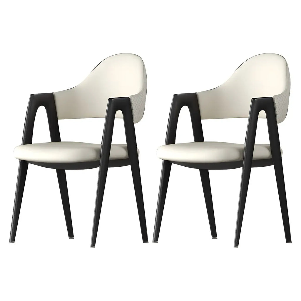 Chaise de salle à manger moderne en cuir à dossier ouvert et incurvé avec accoudoirs