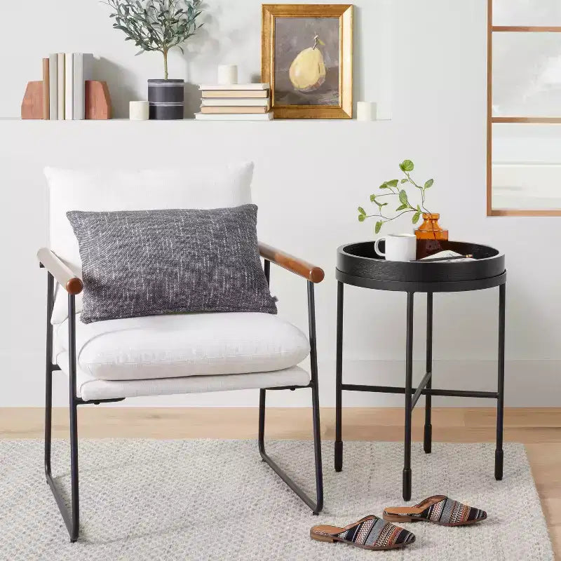 Table d'appoint ronde décorative en bois et métal – Noir