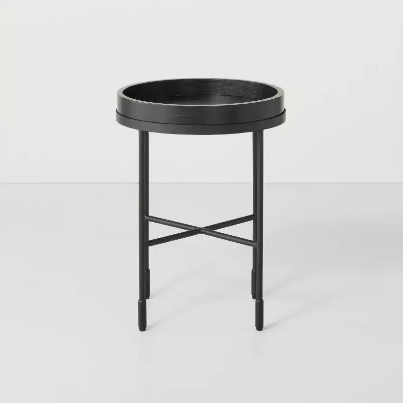 Table d'appoint ronde décorative en bois et métal – Noir