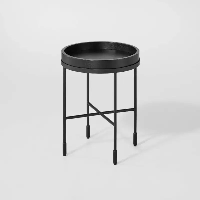Table d'appoint ronde décorative en bois et métal – Noir
