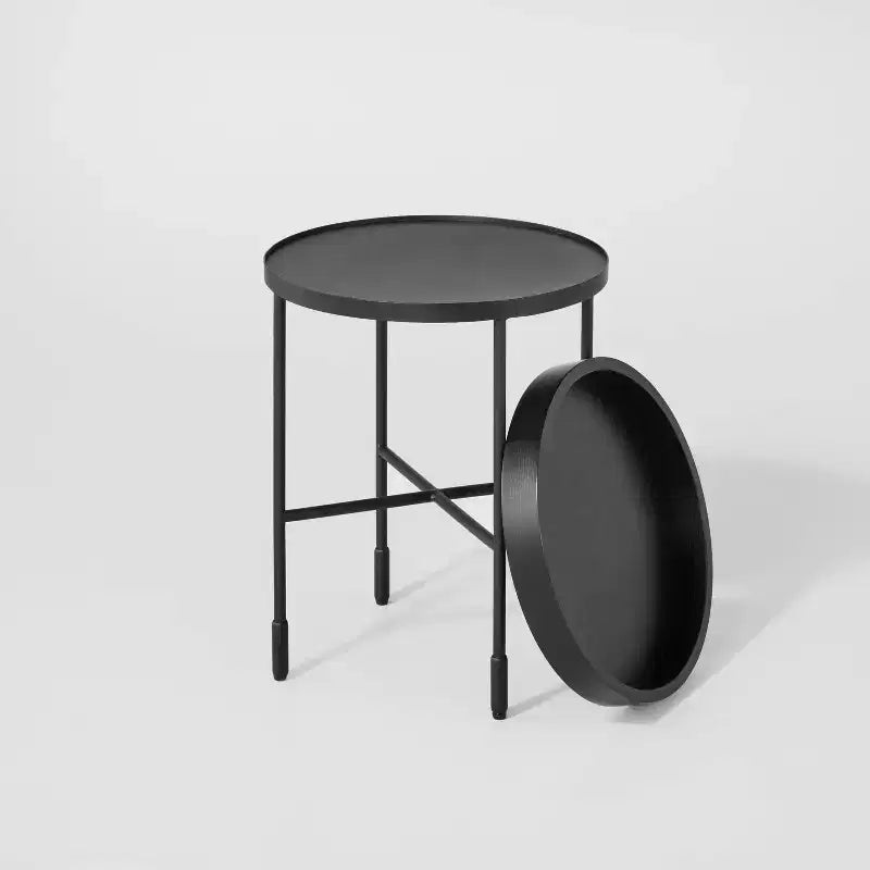 Table d'appoint ronde décorative en bois et métal – Noir