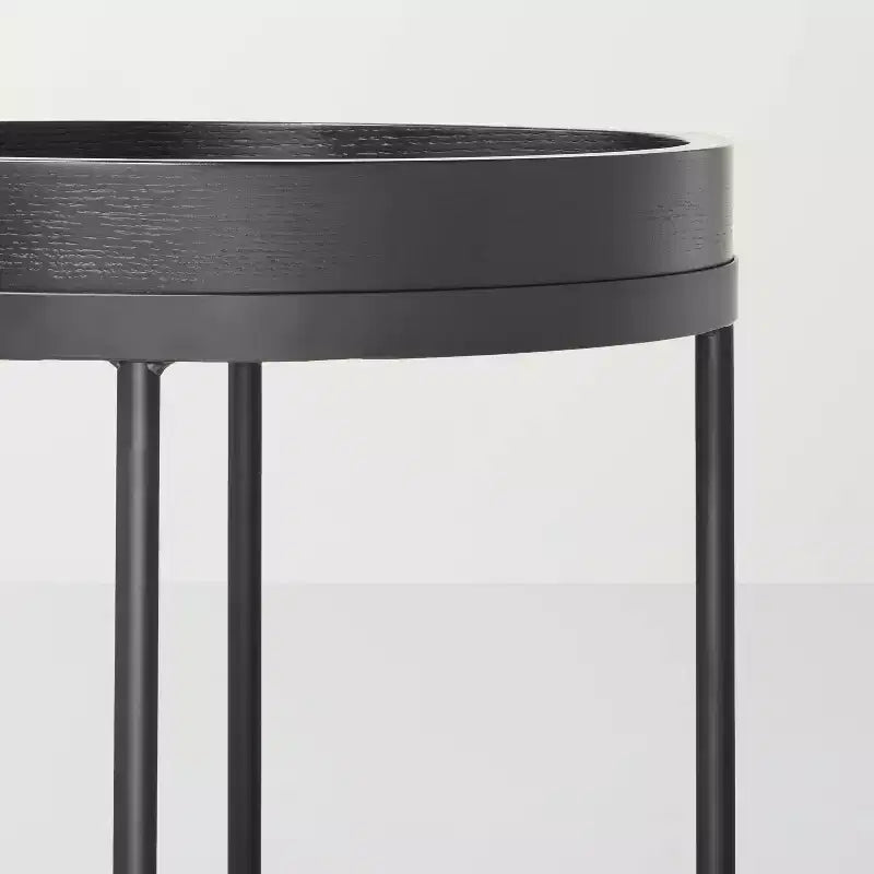 Table d'appoint ronde décorative en bois et métal – Noir