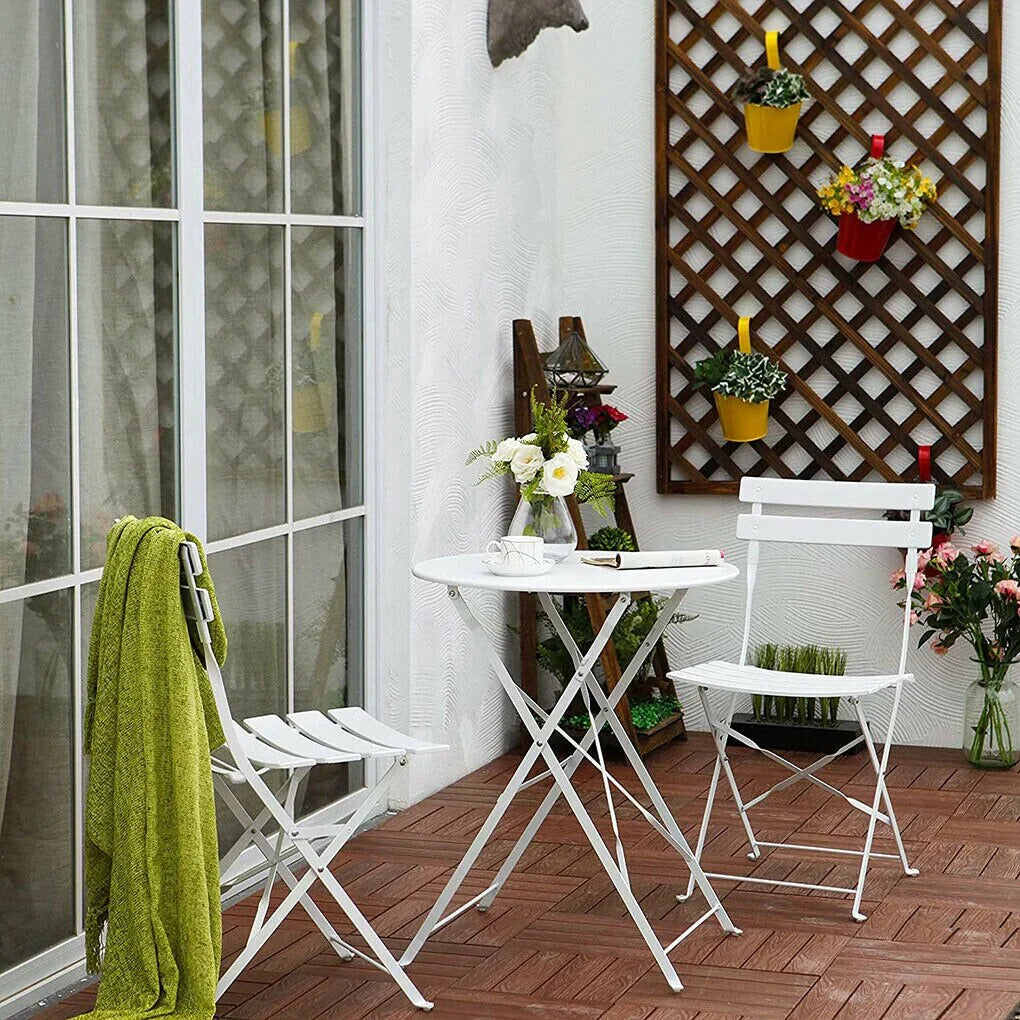 Ensemble bistrot pliant en métal 3 pièces, salon de conversation intérieur/extérieur résistant aux intempéries pour patio, cour, jardin