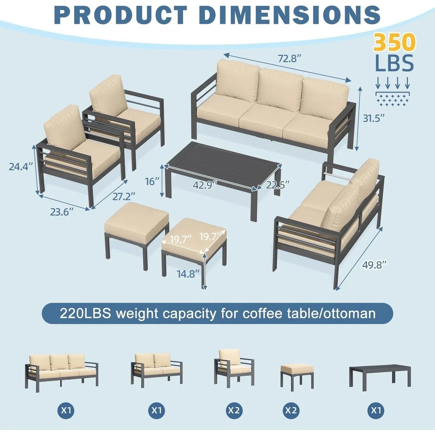 AECOJOY Ensemble de 7 Meubles de Jardin en Aluminium pour Extérieur