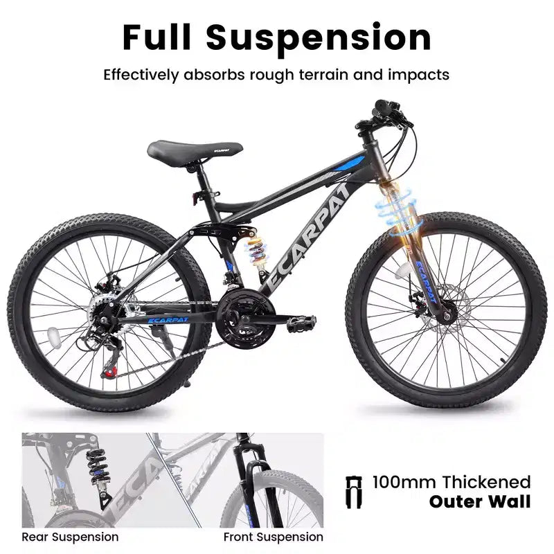 VTT Okak 26 pouces avec freins à disque, vélo adulte 21 vitesses avec cadre durable et double amortissement arrière, vélo pour le cyclisme sur route en ville
