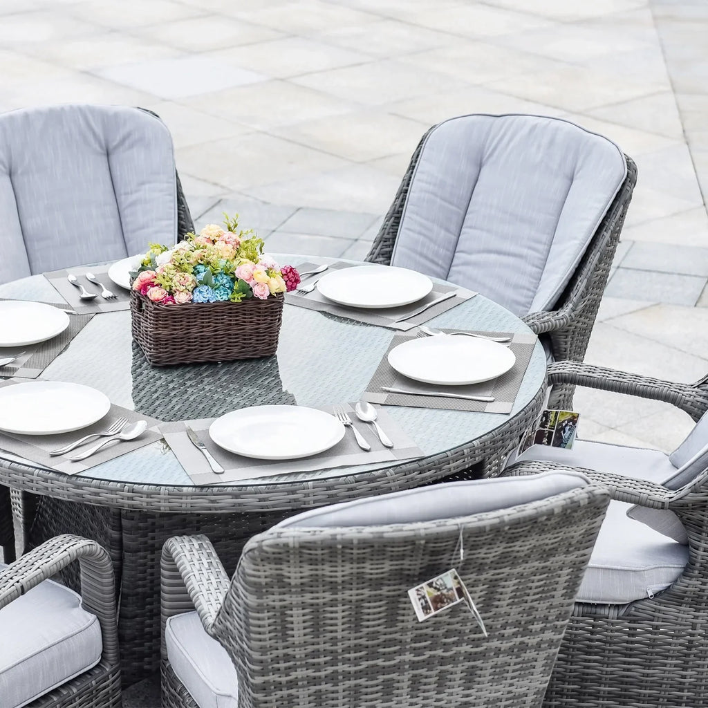Ensemble de salle à manger rond 7 pièces en rotin tressé d'extérieur avec coussins par Moda Furnishings