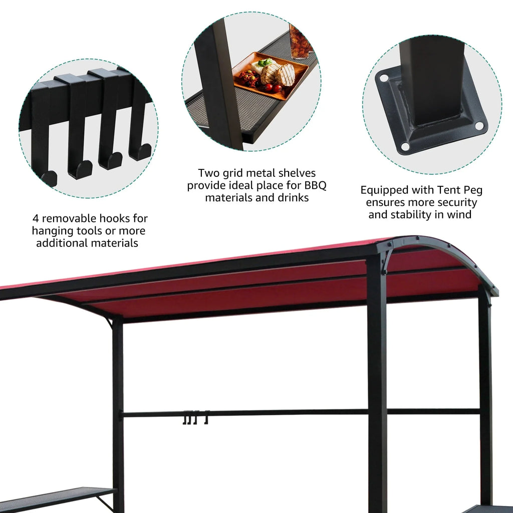 Abri barbecue en acier avec auvent, 1,5 x 2,4 m