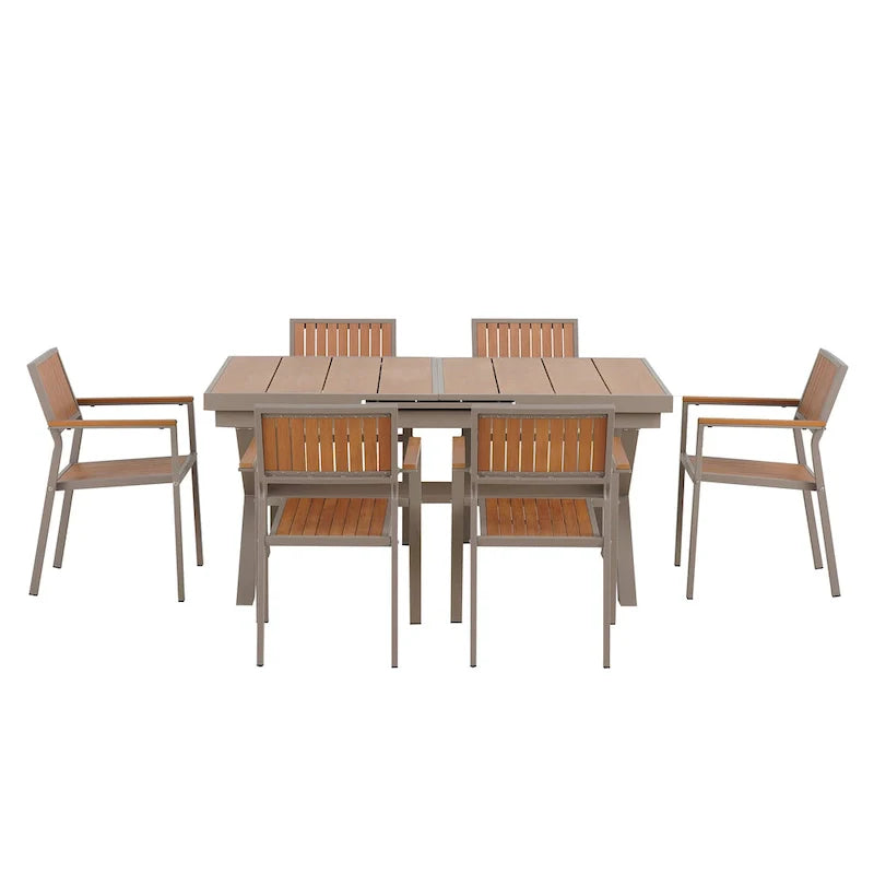 Ensemble de salle à manger d'extérieur extensible 7 pièces avec table extensible et 6 fauteuils