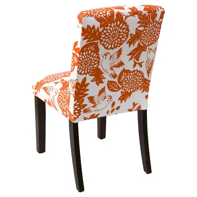 Chaise de salle à manger capitonnée, motif oiseau, dossier rond en lin et coton
