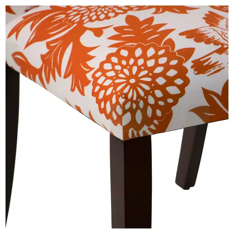 Chaise de salle à manger capitonnée, motif oiseau, dossier rond en lin et coton