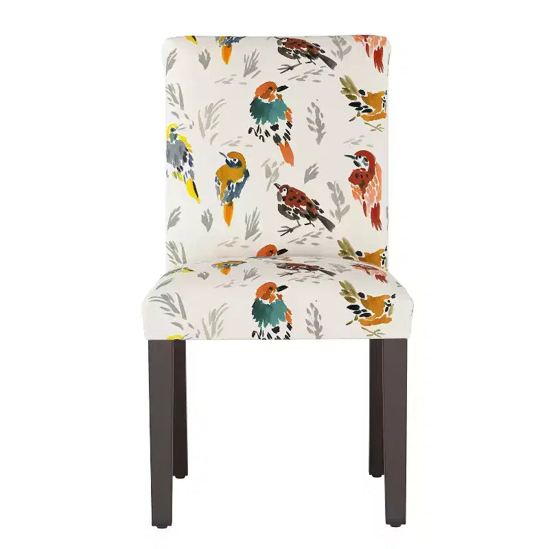 Chaise de salle à manger capitonnée, motif oiseau, dossier rond en lin et coton