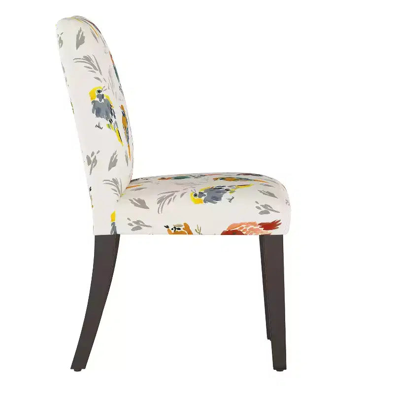Chaise de salle à manger capitonnée, motif oiseau, dossier rond en lin et coton