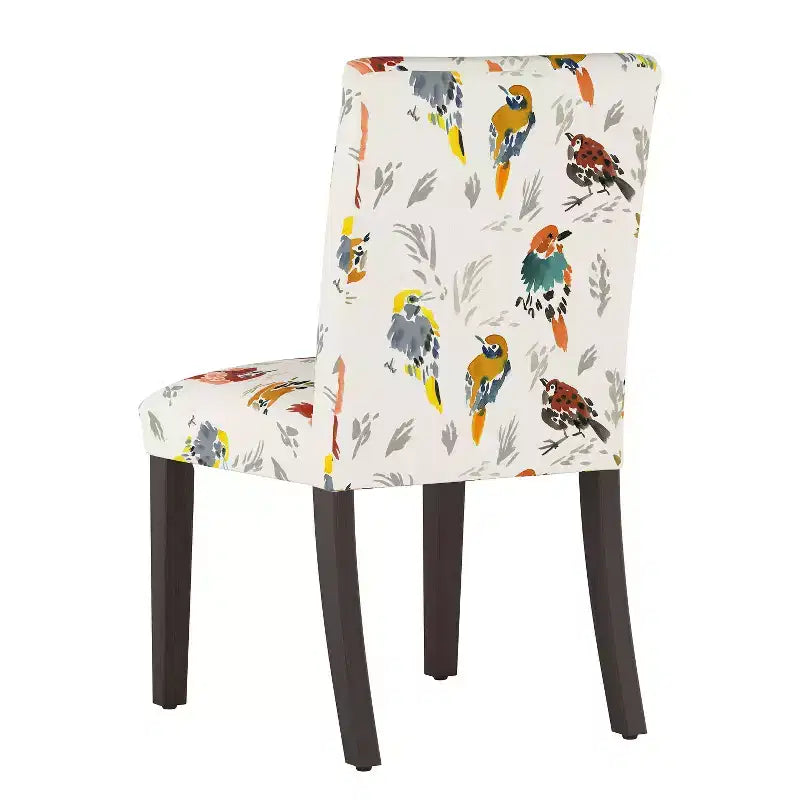 Chaise de salle à manger capitonnée, motif oiseau, dossier rond en lin et coton